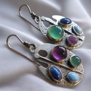Silver Earrings with Multicolor Gemstones